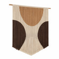 Makramee Wandbehang 70 x 100 cm aus Baumwolle in Beige Braun mit Holzstab im Boho Stil