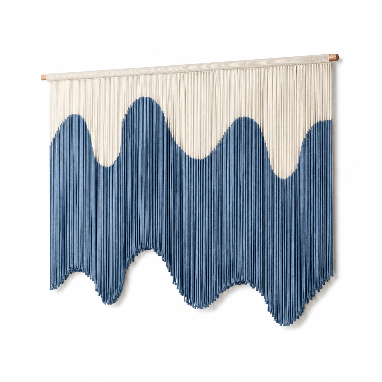 Makramee Wandbehang 100 x 100 cm aus Baumwolle in Cremeblau mit Wellenmuster