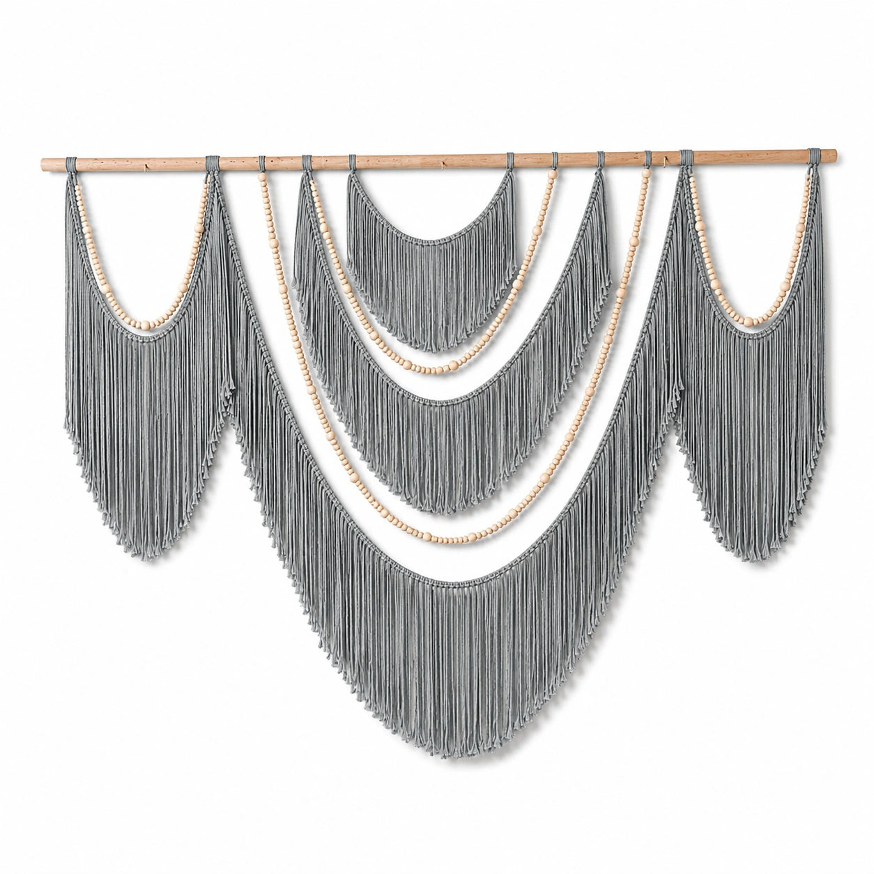 Makramee Wandteppich 150 x 120 cm Baumwolle Grau/Natur Wanddekoration im Boho-Stil