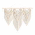 Makramee Wandbehang 110 x 105 cm Baumwolle Creme mit Holzstab und Fransen im Boho Stil