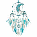 Traumfänger Mond 35 x 80 cm Metall Garn Federn Türkis Weiß Boho Wanddekoration