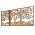 Wanddekoration 120 x 80 cm Holz Naturbraun Baum Motiv Dreiteilig