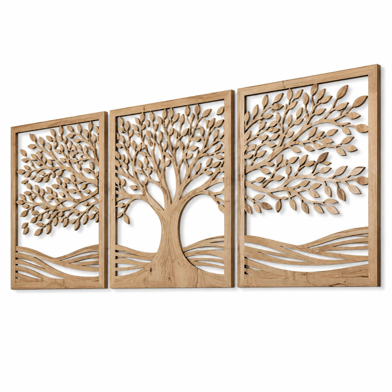 Wanddekoration 120 x 80 cm Holz Naturbraun Baum Motiv Dreiteilig