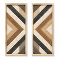2er Set Wandbilder 40 x 120 cm aus Holz in Natur Braun Anthrazit mit geometrischem Chevronmuster