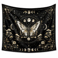 Wandteppich 150 x 130 cm aus Polyester Schwarz Beige mit Schmetterling Mondphasen Sternenmotiv