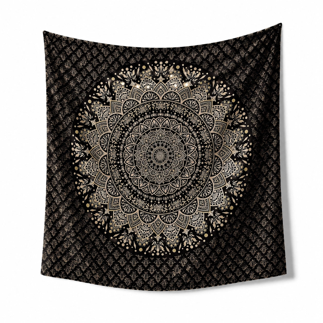 Wandteppich 150 x 130 cm aus Polyester Schwarz Beige mit Mandala Muster