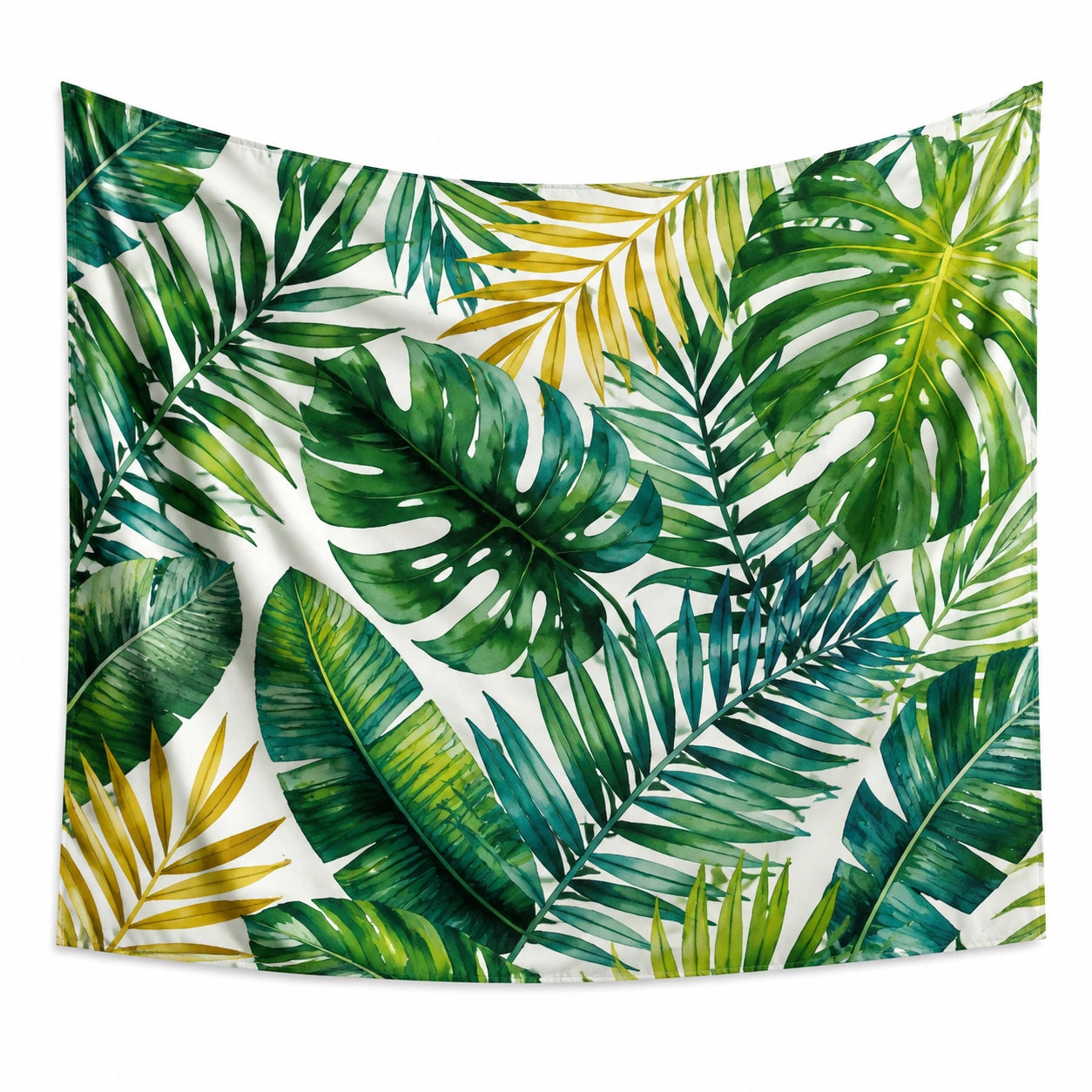 Wandteppich 150 x 130 cm Polyester Weiß Grün Blätterdruck für Wanddekoration
